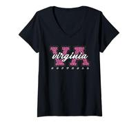 Women's Retro Virginia Varsity Softball Pink Leopard Art V-Neck T-Shirt