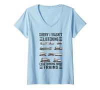 Womens Retro Wagon Train Lover Model Railroad Conductor Funny Train V-Neck T-Shirt