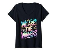 Women's Retro WE are THE Winners Competition Field Day Motivational V-Neck T-Shirt