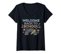 Women's Retro Welcome Back to School Teacher Student Appreciation V-Neck T-Shirt