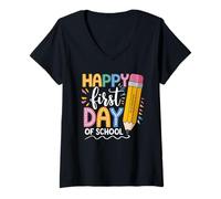 Womens Retro Welcome Back to School Teacher Tshirt Boys Girls V-Neck T-Shirt