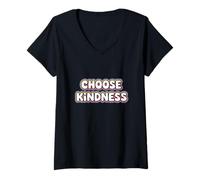 Women's Retro White Bubble Letter Choose Kindness Typography V-Neck T-Shirt