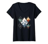 Women's Retro Wilderness Sunset Forest for Nature Trail Explorers V-Neck T-Shirt