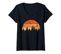 Women's Retro Wildlife Trees Outdoors Nature Forest Sleeveless Eagle V-Neck T-Shirt