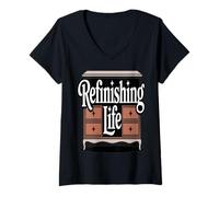 Women's Retro Woodworker Refinishing Life Life Humor V-Neck T-Shirt