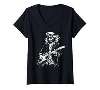 Women's Retro Yacht Rock Captain Playing Guitar V-Neck T-Shirt