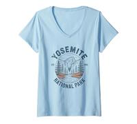 Womens Retro Yosemite National Park USA Vintage Hiking Camping V-Neck T-Shirt