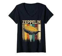 Womens Retro Zeppelin Dirigible Airship Blimp Funny Vintage Zepplin V-Neck T-Shirt