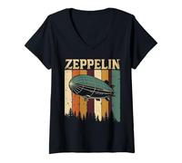 Womens Retro Zeppelin Dirigible Airship Blimp Funny Vintage Zepplin V-Neck T-Shirt