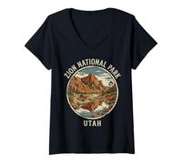Women's Retro Zion National Park Utah Red Rock River Reflection V-Neck T-Shirt