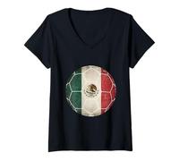Women's Retro10 Mexico Mexican Football Viva Mexico Flag Fan Tee V-Neck T-Shirt