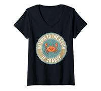 Women's Return to The Beach If Crabby Funny Crab V-Neck T-Shirt