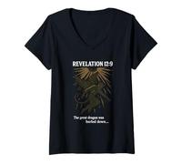 Womens Revelation 12:9 - The Great Dragon - Christian Bible Verse V-Neck T-Shirt