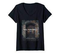 Womens Revelation 3:20 I Stand at The Door and Knock, Will You Open V-Neck T-Shirt