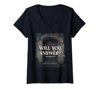 Womens Revelation 3:20 I Stand at The Door & Knock, Will You Answer V-Neck T-Shirt