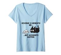 Womens Revenge is Beneath Me But Accidents Happen Black Sketch Cat V-Neck T-Shirt