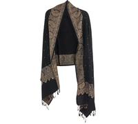 Women's Reversible Pashmina Shawl, soft feel warm wrap, with diamante stonework (Black Gold R2)