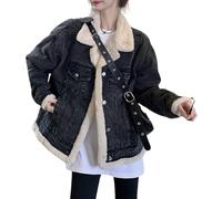 Women's Reversible Warm Sherpa Notched Collar Jean Jacket Faux Fur Denim Coat Trucker Jacket