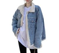 Women's Reversible Warm Sherpa Notched Collar Jean Jacket Faux Fur Denim Coat Trucker Jacket