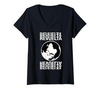 Womens Revuelta Upside-Down Globe Politics Protest Activism V-Neck T-Shirt