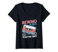 Women's Rewind Be Kind to Better Times Cassette Retro V-Neck T-Shirt