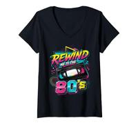 Women's Rewind Me to the 80’s Retro Videocassette Nostalgia Meme V-Neck T-Shirt