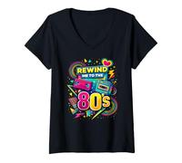 Women's Rewind Me to the 80s Vintage Nostalgia Retro Videocassette V-Neck T-Shirt