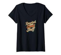 Womens Rewind to the Good Stuff Retro Music Design V-Neck T-Shirt