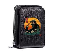 Women's RFID Blocking Leather Small Compact Bi-fold Zipper Pocket Wallet Card Case Purse with ID Window (Godzilla Drink)