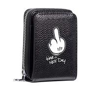 Women's RFID Blocking Leather Small Compact Bi-fold Zipper Pocket Wallet Card Case Purse with ID Window (Have a Nice Day)