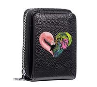 Women's RFID Blocking Leather Small Compact Bi-fold Zipper Pocket Wallet Card Case Purse with ID Window (Flamingo)