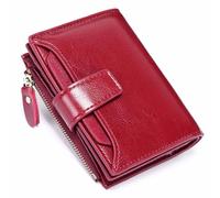 Women's RFID Blocking Leather Small Compact Bi-fold Zipper Pocket Wallet Card Case Purse with ID Window