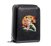 Women's RFID Blocking Leather Small Compact Bi-fold Zipper Pocket Wallet Card Case Purse with ID Window (Japan Cat)