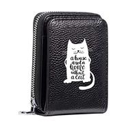 Women's RFID Blocking Leather Small Compact Bi-fold Zipper Pocket Wallet Card Case Purse with ID Window (Cat)