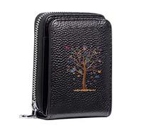 Women's RFID Blocking Leather Small Compact Bi-fold Zipper Pocket Wallet Card Case Purse with ID Window (Butterfly Tree)