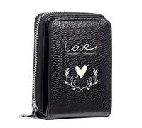 Women's RFID Blocking Leather Small Compact Bi-fold Zipper Pocket Wallet Card Case Purse with ID Window (Love)