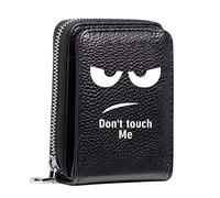 Women's RFID Blocking Leather Small Compact Bi-fold Zipper Pocket Wallet Card Case Purse with ID Window (Don’t Touch Me)