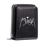 Women's RFID Blocking Leather Small Compact Bi-fold Zipper Pocket Wallet Card Case Purse with ID Window (Finger Love)