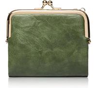 Women's RFID Blocking PU Leather Wallet - Compact Double Fold Design with Zipper & Kisslock | Multiple Card Slots, Spacious Coin Compartment & Alien Metal Buckle | Slim Secure Gift Wallet for Women