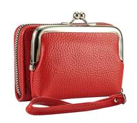 Women's RFID Blocking Wristlet Wallet - 2-in-1 Zip-Around with Coin Purse & Card Slots - Vegan Leather with Secure Clasp (Gift Ready)(Pink) (Red)