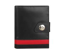 Women's RFID Small Purse, Real Leather Zipped Wallet with Coin & Key Pocket for Ladies, Twin ID Pocket Wallet 630 Black Red