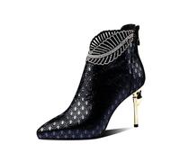 Women's Rhinestone Ankle Boots Stiletto Heeled High Heel Sparkly Short Booties Fashion Peacock Pattern Pumps Boots,5.5,Blue