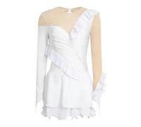 Women's Rhinestone Ballet Bodysuit Color Block Figure Skating Dress Lyrical Gymnastics Acrobatics Costume