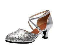 Women's Rhinestone Ballroom Dance Shoes Latin Salsa Performance Dance Shoes Small Women's Shoes Pumps, silver, 6.5 UK