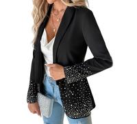 Women's Rhinestone Blazer Jacket Luxury Handmade Glitter Diamond Suit Jacket Fashion Shawl Collar Sparkling Cardigans Coat Elegant Slim Fit Business Office Outfits