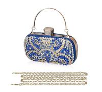 Womens Rhinestone Evening Crystal Clutch Sparkly Glitter Handbag Bridal Wedding Purse Shoulder Banquet Crossbody(Blue)