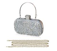 Womens Rhinestone Evening Crystal Clutch Sparkly Glitter Handbag Bridal Wedding Purse Shoulder Banquet Crossbody(Silver)