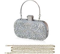 Womens Rhinestone Evening Crystal Clutch Sparkly Glitter Handbag Bridal Wedding Purse Shoulder Banquet Crossbody(Silver)
