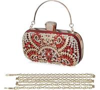 Womens Rhinestone Evening Crystal Clutch Sparkly Glitter Handbag Bridal Wedding Purse Shoulder Banquet Crossbody(Red)