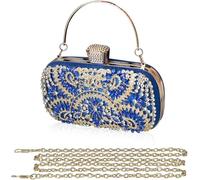 Womens Rhinestone Evening Crystal Clutch Sparkly Glitter Handbag Bridal Wedding Purse Shoulder Banquet Crossbody(Blue)